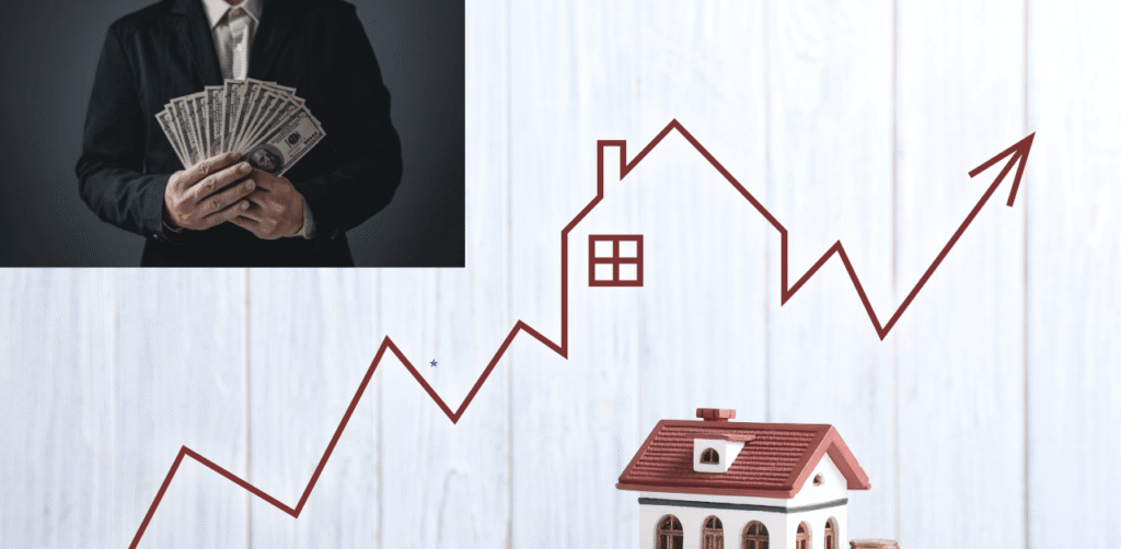 A Man holding cash with house and upward arrow in background, illustrating why performance matters for business notes and asset value